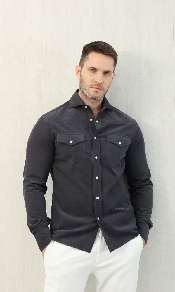 NIGO Brunello Cucinelli Men's Spring And Fall Cotton Lapel Solid Color Single-Breasted Chest Pocket Long Sleeve Fitted Shirt Ngvp #nigo1557
