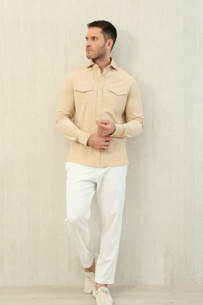 NIGO Brunello Cucinelli Men's Spring And Fall Cotton Lapel Solid Color Single-Breasted Chest Pocket Long Sleeve Fitted Shirt Ngvp #nigo1557