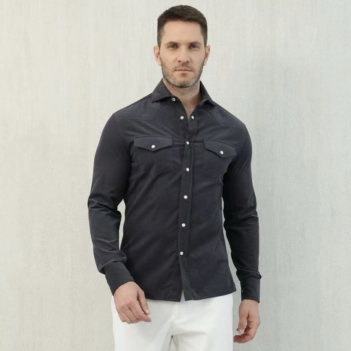 NIGO Brunello Cucinelli Men's Spring And Fall Cotton Lapel Solid Color Single-Breasted Chest Pocket Long Sleeve Fitted Shirt Ngvp #nigo1557