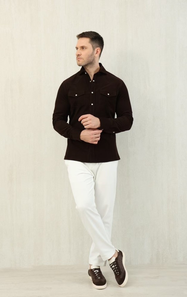 NIGO Brunello Cucinelli Men's Spring And Fall Cotton Lapel Solid Color Single-Breasted Chest Pocket Long Sleeve Fitted Shirt Ngvp #nigo1557