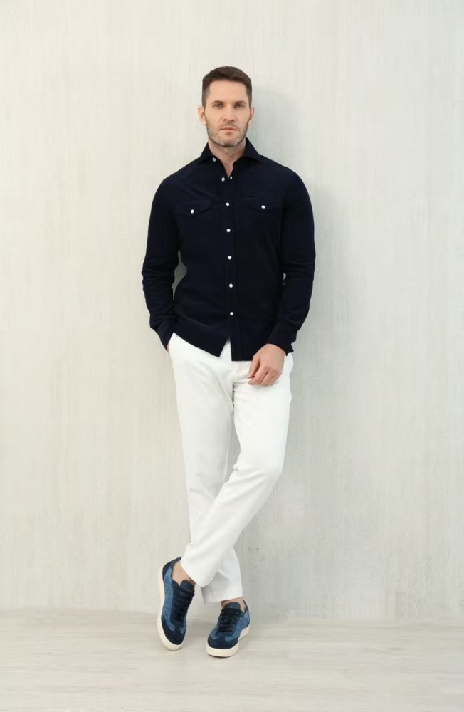 NIGO Brunello Cucinelli Men's Spring And Fall Cotton Lapel Solid Color Single-Breasted Chest Pocket Long Sleeve Fitted Shirt Ngvp #nigo1557
