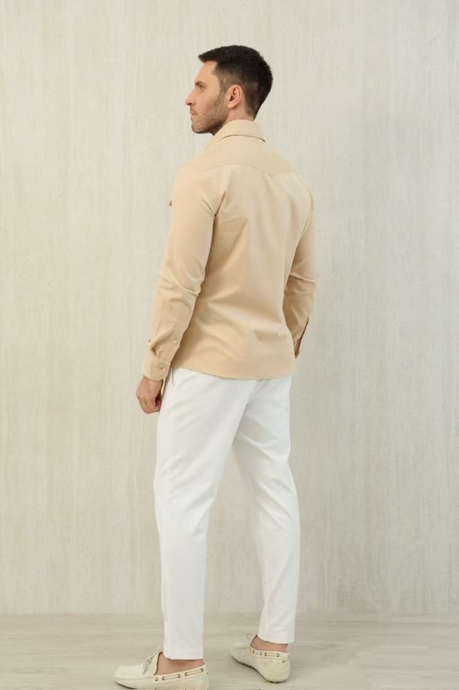 NIGO Brunello Cucinelli Men's Spring And Fall Cotton Lapel Solid Color Single-Breasted Chest Pocket Long Sleeve Fitted Shirt Ngvp #nigo1557