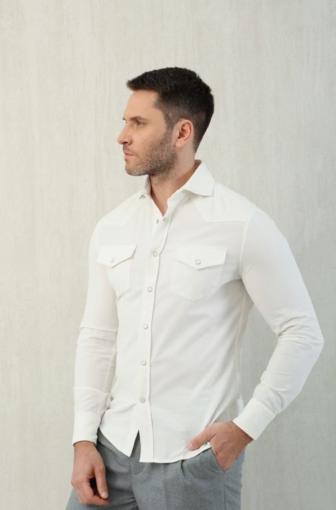NIGO Brunello Cucinelli Men's Spring And Fall Cotton Lapel Solid Color Single-Breasted Chest Pocket Long Sleeve Fitted Shirt Ngvp #nigo1557