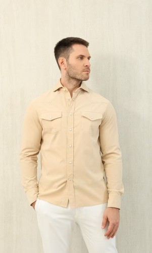 NIGO Brunello Cucinelli Men's Spring And Fall Cotton Lapel Solid Color Single-Breasted Chest Pocket Long Sleeve Fitted Shirt Ngvp #nigo1557