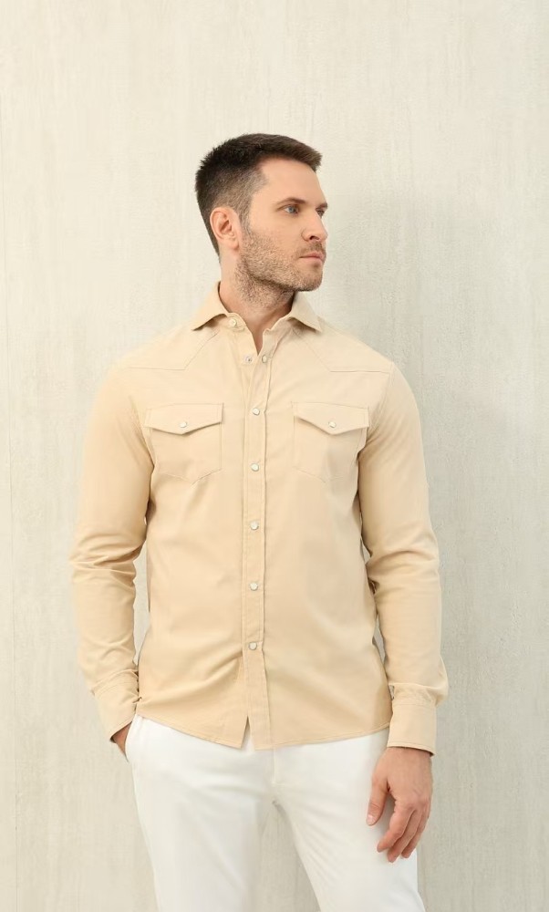 NIGO Brunello Cucinelli Men's Spring And Fall Cotton Lapel Solid Color Single-Breasted Chest Pocket Long Sleeve Fitted Shirt Ngvp #nigo1557