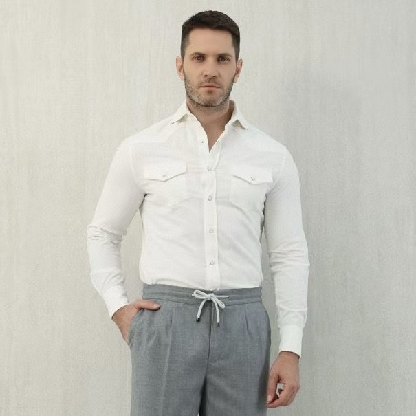 NIGO Brunello Cucinelli Men's Spring And Fall Cotton Lapel Solid Color Single-Breasted Chest Pocket Long Sleeve Fitted Shirt Ngvp #nigo1557