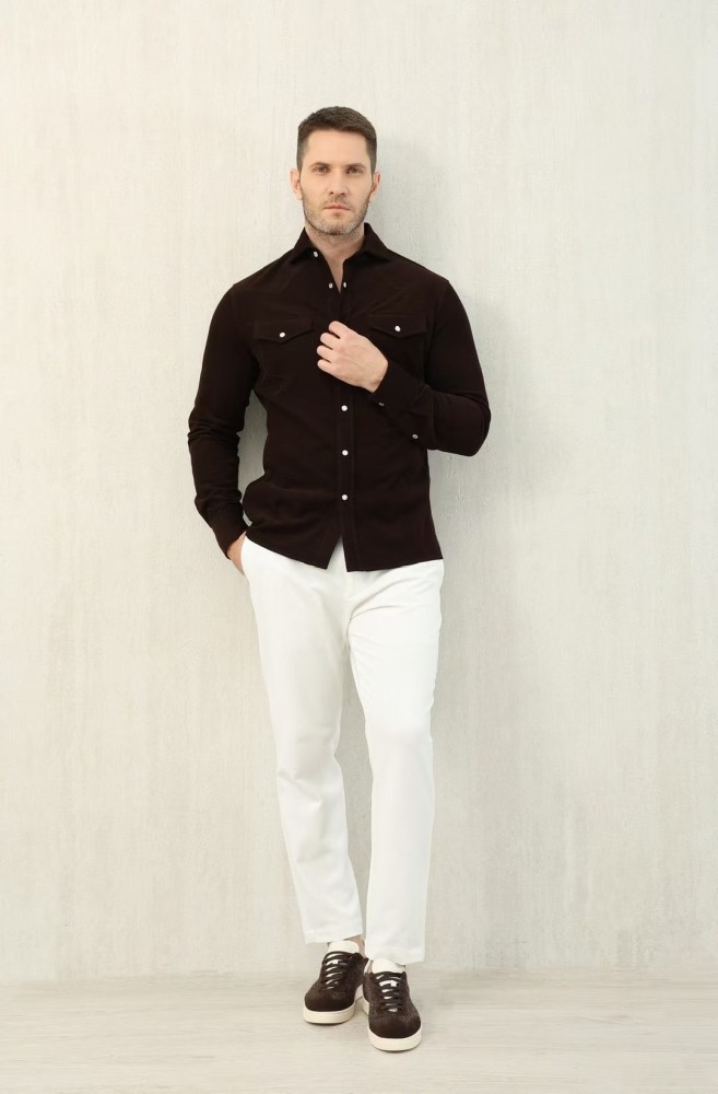 NIGO Brunello Cucinelli Men's Spring And Fall Cotton Lapel Solid Color Single-Breasted Chest Pocket Long Sleeve Fitted Shirt Ngvp #nigo1557