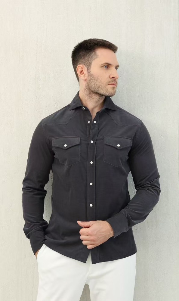 NIGO Brunello Cucinelli Men's Spring And Fall Cotton Lapel Solid Color Single-Breasted Chest Pocket Long Sleeve Fitted Shirt Ngvp #nigo1557