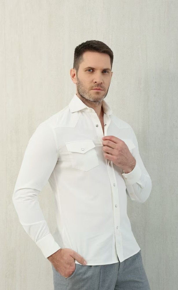 NIGO Brunello Cucinelli Men's Spring And Fall Cotton Lapel Solid Color Single-Breasted Chest Pocket Long Sleeve Fitted Shirt Ngvp #nigo1557