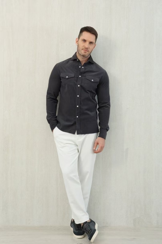 NIGO Brunello Cucinelli Men's Spring And Fall Cotton Lapel Solid Color Single-Breasted Chest Pocket Long Sleeve Fitted Shirt Ngvp #nigo1557