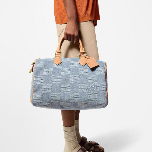 NIGO Louis Vuitton Speedy 40 Bandoulière Men's and Women's Checkerboard Printed Denim Patchwork Leather Single Shoulder Crossbody Tote Bag Travel Bags #nigo76847