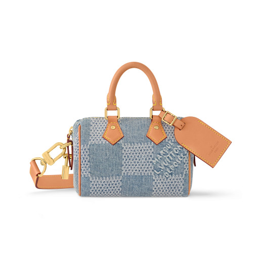 NIGO Louis Vuitton Speedy 18 Bandoulière Men's and Women's Checkerboard Printed Denim Patchwork Leather Single Shoulder Crossbody Tote Bag Bags #nigo76848