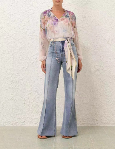 NIGO Zimmermann Women's Spring Summer Floral Print Lantern Sleeve Shirt Top Lined Solid Camisole #nigo76857