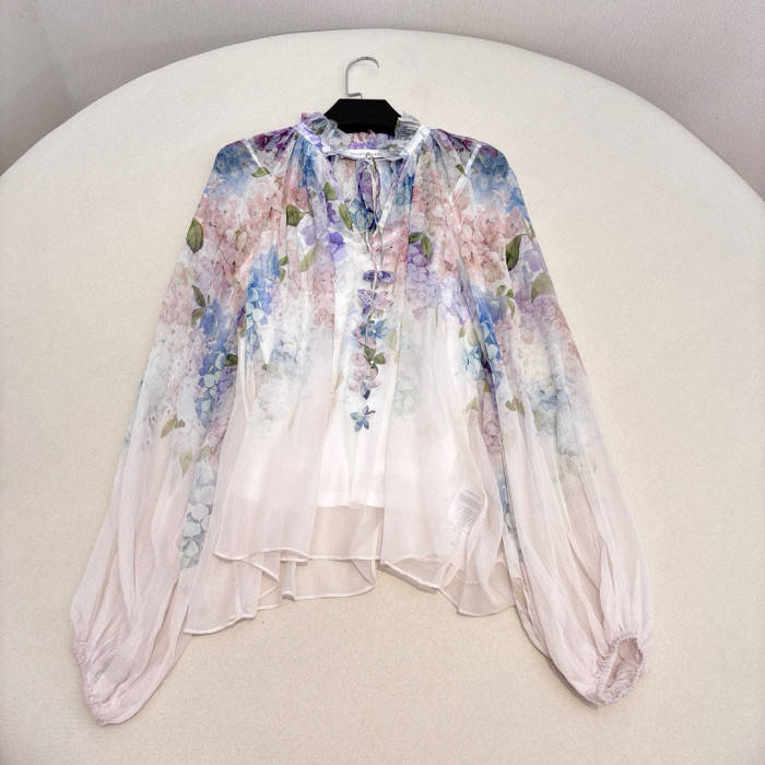 NIGO Zimmermann Women's Spring Summer Floral Print Lantern Sleeve Shirt Top Lined Solid Camisole #nigo76857