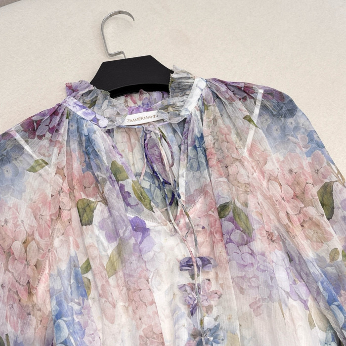 NIGO Zimmermann Women's Spring Summer Floral Print Lantern Sleeve Shirt Top Lined Solid Camisole #nigo76857