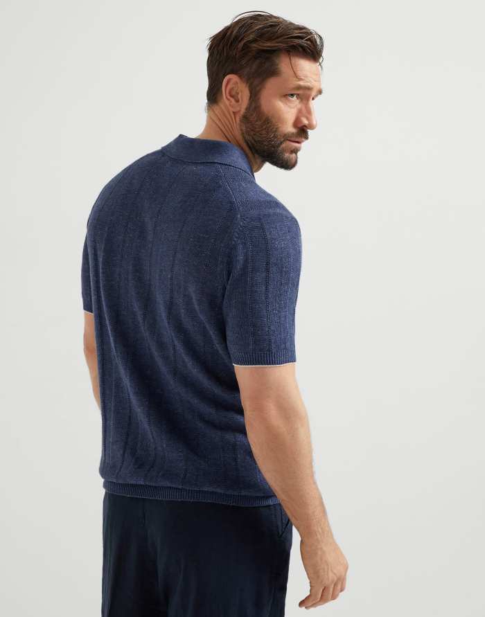 NIGO Brunello Cucinelli Men's Summer Solid Color Fitted Short Sleeve Linen And Cotton Wide Rib Knit Polo Shirt Ngvp #nigo1559