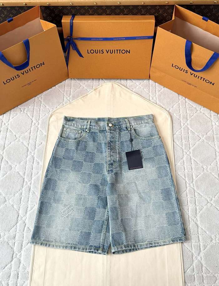 NIGO Louis Vuitton Men's Summer Solid Colour Checkerboard 3D Print Casual Denim Shorts #nigo76864