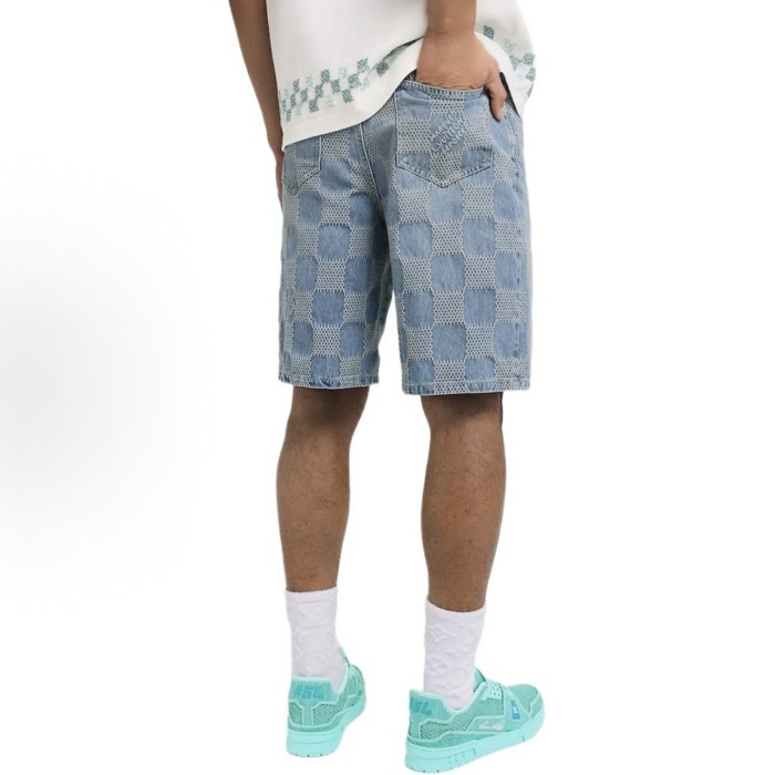 NIGO Louis Vuitton Men's Summer Solid Colour Checkerboard 3D Print Casual Denim Shorts #nigo76864