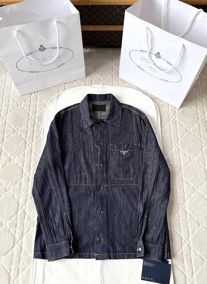 NIGO Prada Men's Spring Autumn Triangle Label Logo Solid Colour Single Breasted Long Sleeve Denim Jacket #nigo76865
