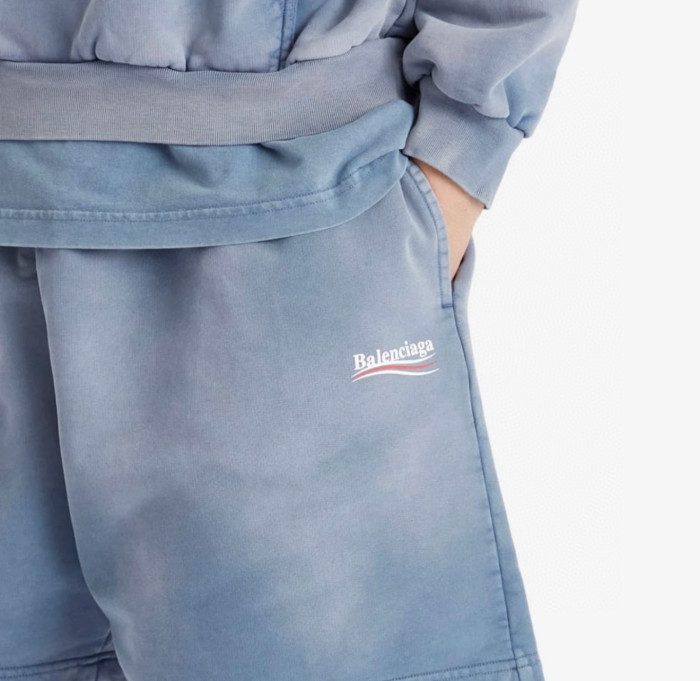 NIGO Balenciaga Men's Summer Logo Printed Elastic Waist Cotton Casual Loose Washed Gradient Political Campaign Shorts #nigo71897