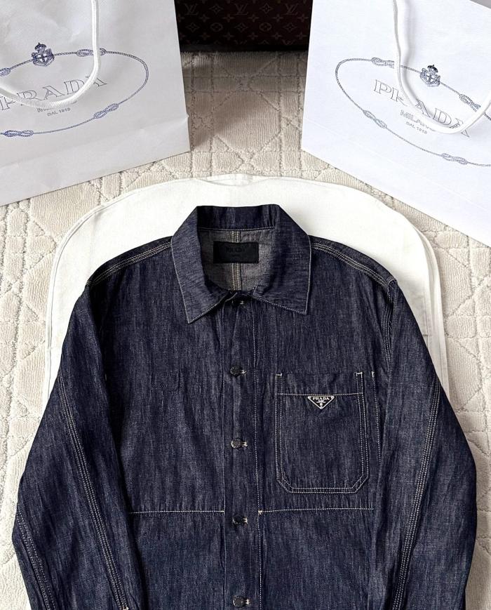 NIGO Prada Men's Spring Autumn Triangle Label Logo Solid Colour Single Breasted Long Sleeve Denim Jacket #nigo76865
