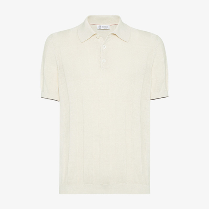 NIGO Brunello Cucinelli Men's Summer Solid Color Fitted Short Sleeve Linen And Cotton Wide Rib Knit Polo Shirt Ngvp #nigo1559