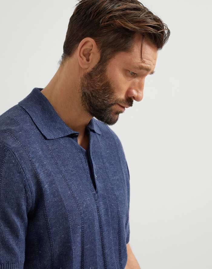 NIGO Brunello Cucinelli Men's Summer Solid Color Fitted Short Sleeve Linen And Cotton Wide Rib Knit Polo Shirt Ngvp #nigo1559