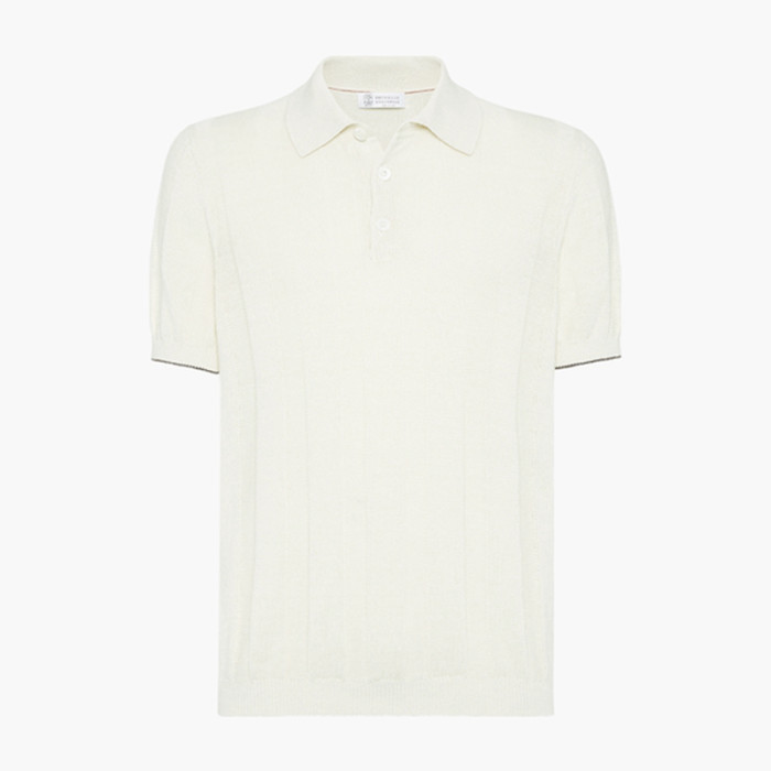 NIGO Brunello Cucinelli Men's Summer Solid Color Fitted Short Sleeve Linen And Cotton Wide Rib Knit Polo Shirt Ngvp #nigo1559