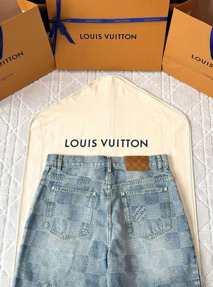 NIGO Louis Vuitton Men's Summer Solid Colour Checkerboard 3D Print Casual Denim Shorts #nigo76864