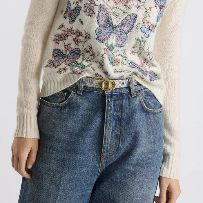 NIGO Dior 30 Montaigne Reversible Belt Women's Cowhide Stitching Logo Canvas Pattern Fashionable Versatile Width 3.5cm And 2cm   #nigo81239
