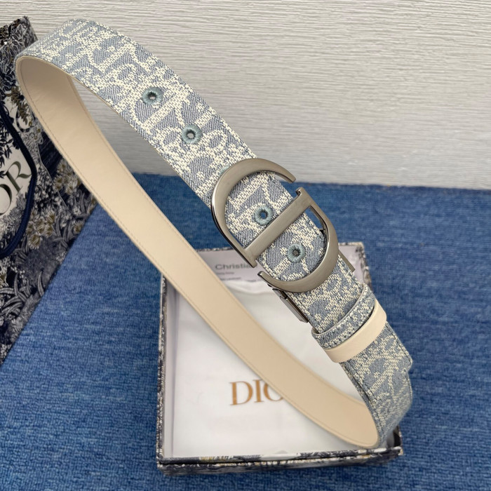 NIGO Dior 30 Montaigne Reversible Belt Women's Cowhide Stitching Logo Canvas Pattern Fashionable Versatile Width 3.5cm And 2cm   #nigo81239