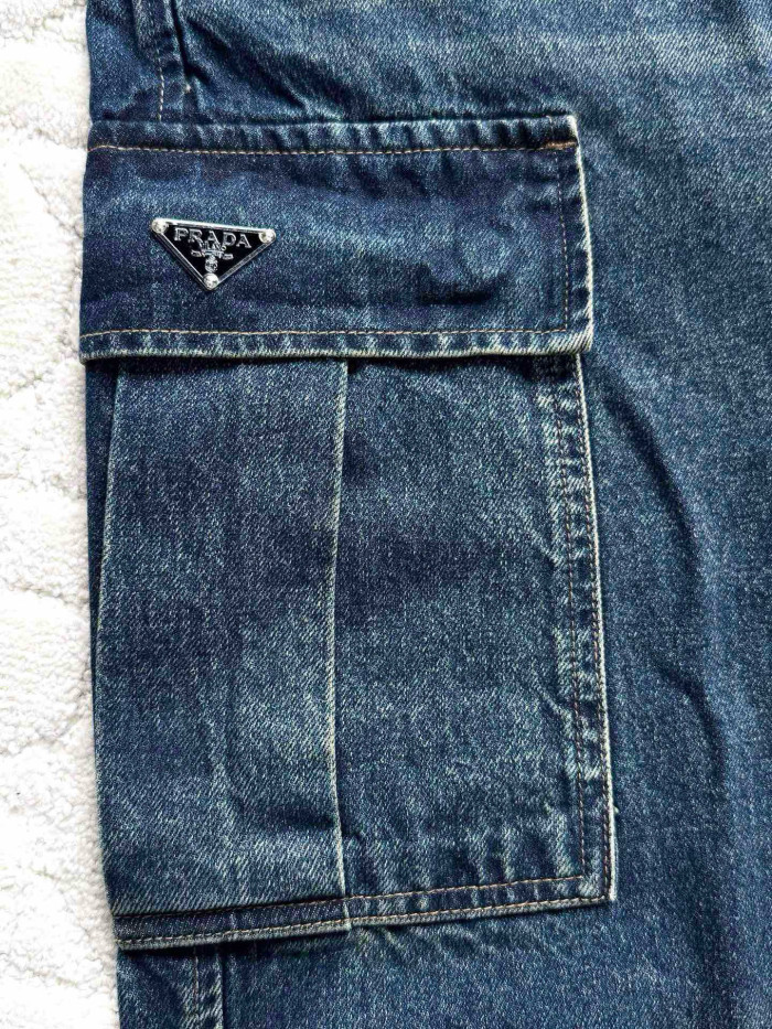 NIGO Prada Men's Four Seasons Logo Old Multi-Pocket Mid-Rise Loose Work Pants Cotton Denim Trousers Pants #nigo81198