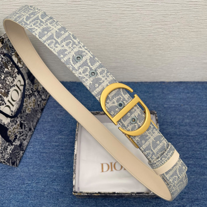 NIGO Dior 30 Montaigne Reversible Belt Women's Cowhide Stitching Logo Canvas Pattern Fashionable Versatile Width 3.5cm And 2cm   #nigo81239