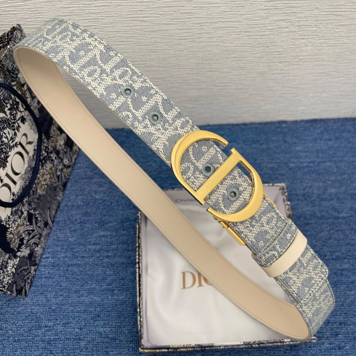 NIGO Dior 30 Montaigne Reversible Belt Women's Cowhide Stitching Logo Canvas Pattern Fashionable Versatile Width 3.5cm And 2cm   #nigo81239