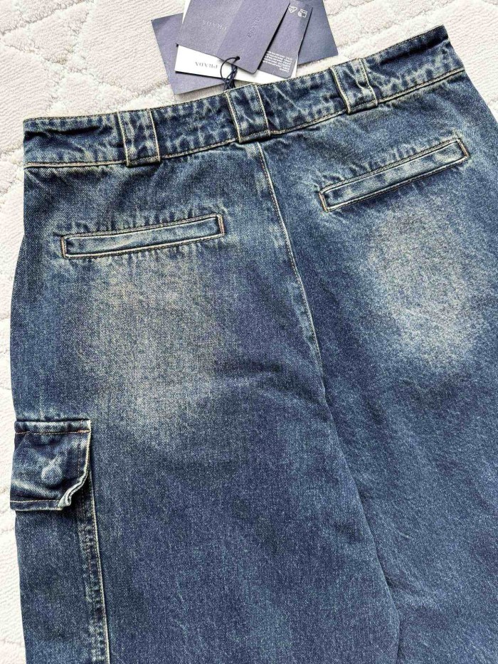NIGO Prada Men's Four Seasons Logo Old Multi-Pocket Mid-Rise Loose Work Pants Cotton Denim Trousers Pants #nigo81198