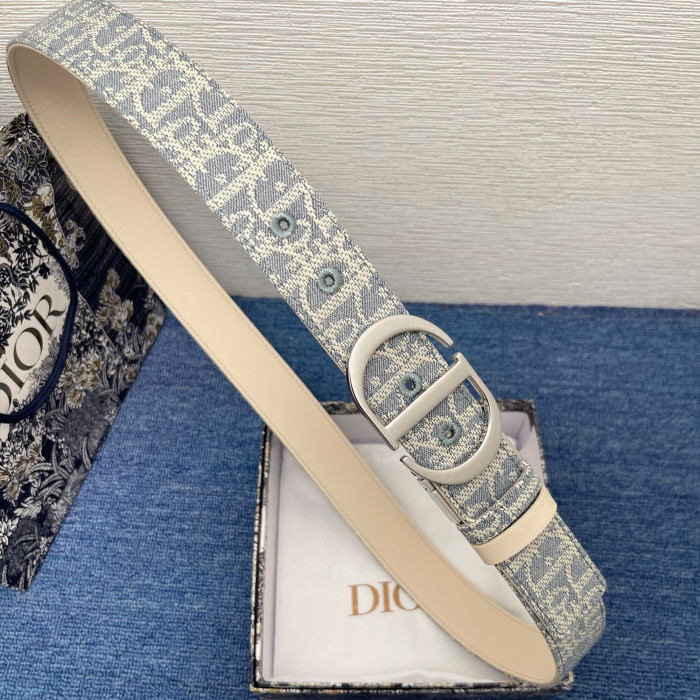 NIGO Dior 30 Montaigne Reversible Belt Women's Cowhide Stitching Logo Canvas Pattern Fashionable Versatile Width 3.5cm And 2cm   #nigo81239