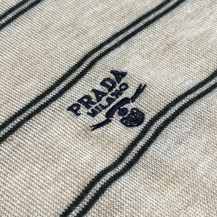 NIGO Prada Men's Summer Striped Logo Solid Color Knit Pullover Short Sleeve Polo Shirt #nigo81199