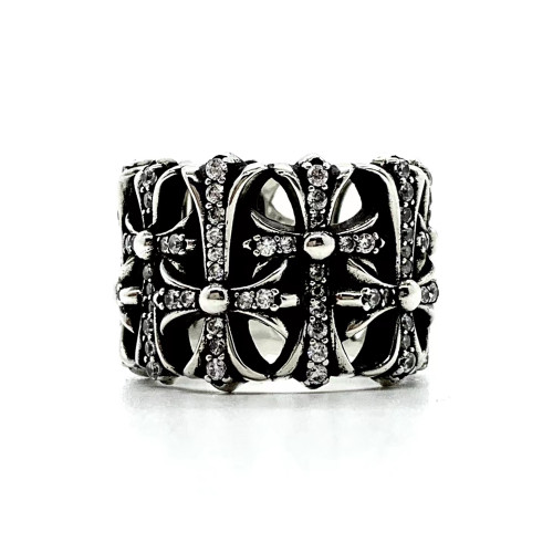 NIGO Chrome Hearts Men's Women's Vintage Diamond Set Cross Round Trendy Silver Tomb Rings Jewellery Accessories #nigo81265