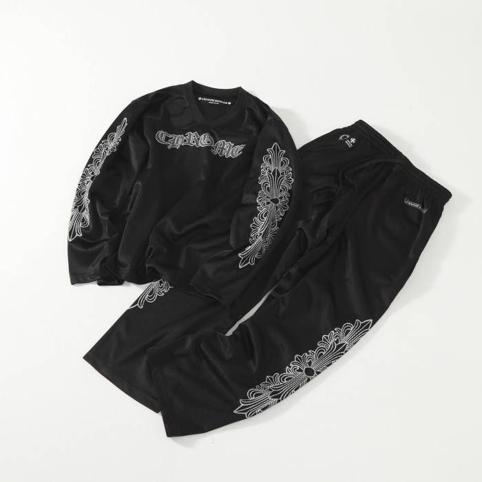 NIGO Chrome Hearts Men's Autumn and Winter Solid Color Long Sleeve T-Shirt Stretch Sweatpants Pants Set Suit #nigo76427