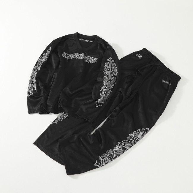 NIGO Chrome Hearts Men's Autumn and Winter Solid Color Long Sleeve T-Shirt Stretch Sweatpants Pants Set Suit #nigo76427