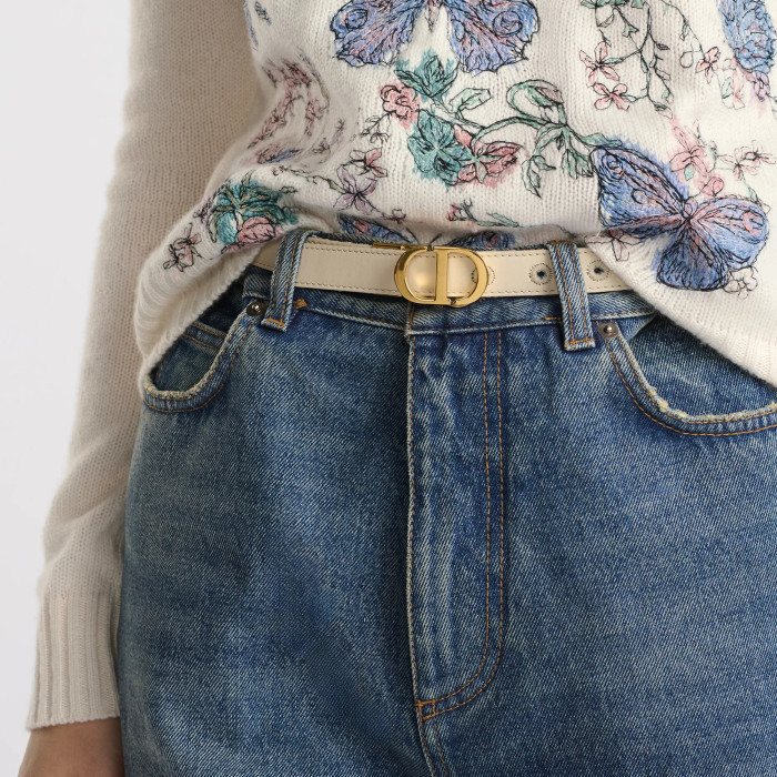 NIGO Dior 30 Montaigne Reversible Belt Women's Cowhide Stitching Logo Canvas Pattern Fashionable Versatile Width 3.5cm And 2cm   #nigo81239