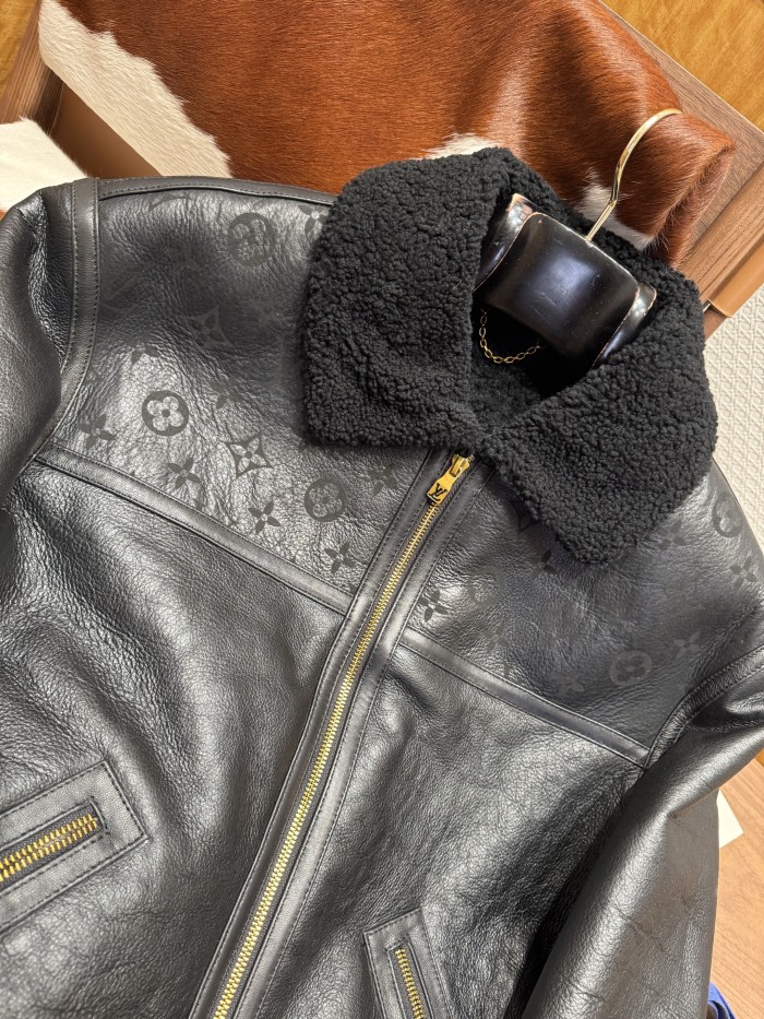 NIGO Louis Vuitton Men's Winter Solid Colour Printed Lambskin Wool Zip Up Long Sleeve Jacket #nigo76879