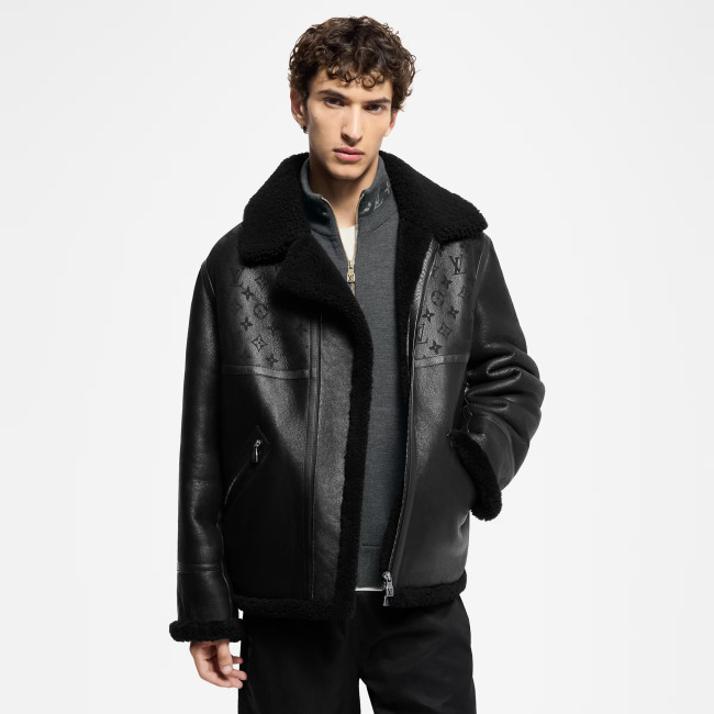 NIGO Louis Vuitton Men's Winter Solid Colour Printed Lambskin Wool Zip Up Long Sleeve Jacket #nigo76879