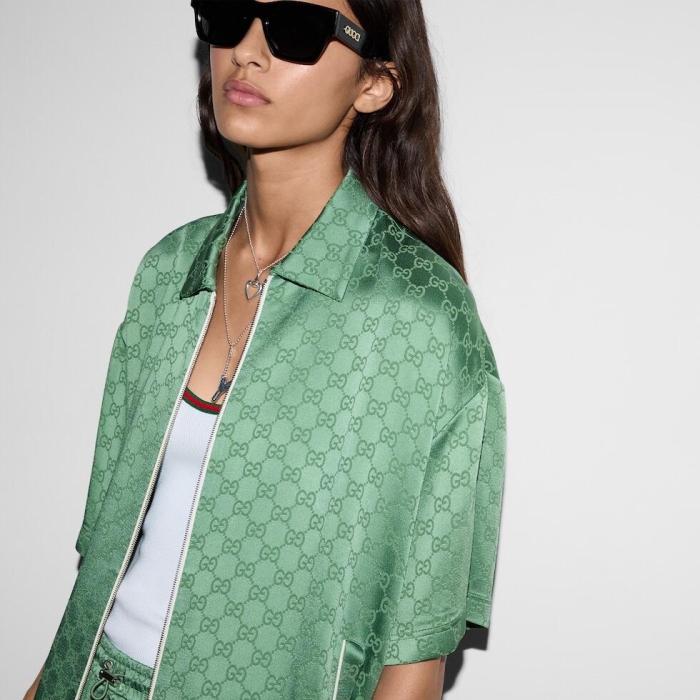 NIGO Gucci Women's Summer Solid Colour Letter Printed Zip Short Sleeve Top Jacket Casual Tie Shorts Set Suit #nigo76887