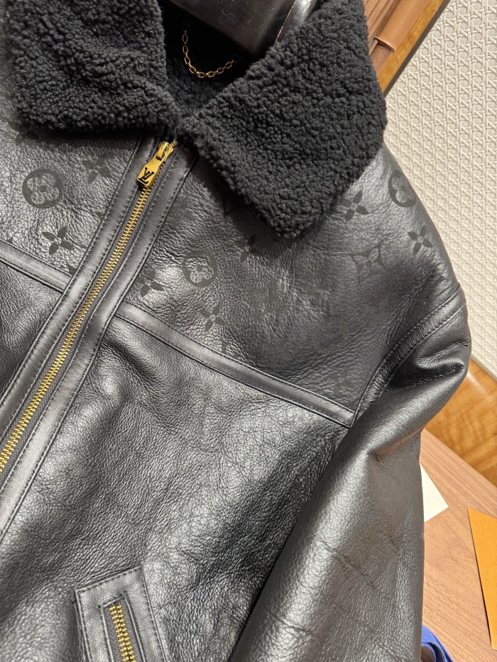 NIGO Louis Vuitton Men's Winter Solid Colour Printed Lambskin Wool Zip Up Long Sleeve Jacket #nigo76879