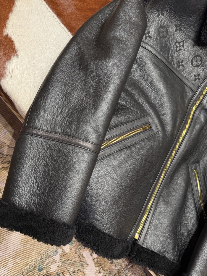 NIGO Louis Vuitton Men's Winter Solid Colour Printed Lambskin Wool Zip Up Long Sleeve Jacket #nigo76879