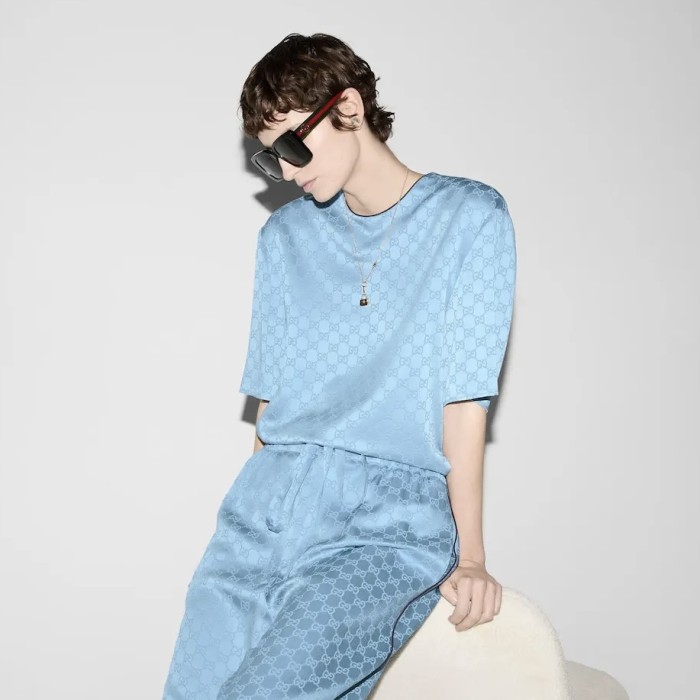 NIGO Gucci Women's Summer Solid Colour Letter Printed Acetate Loose Round Neck Short Sleeve T-Shirt Casual Tie Pants Set Suit #nigo76881