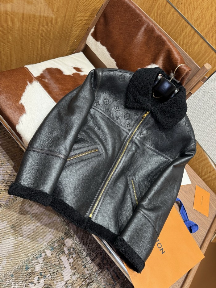 NIGO Louis Vuitton Men's Winter Solid Colour Printed Lambskin Wool Zip Up Long Sleeve Jacket #nigo76879