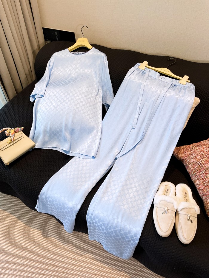 NIGO Gucci Women's Summer Solid Colour Letter Printed Acetate Loose Round Neck Short Sleeve T-Shirt Casual Tie Pants Set Suit #nigo76881