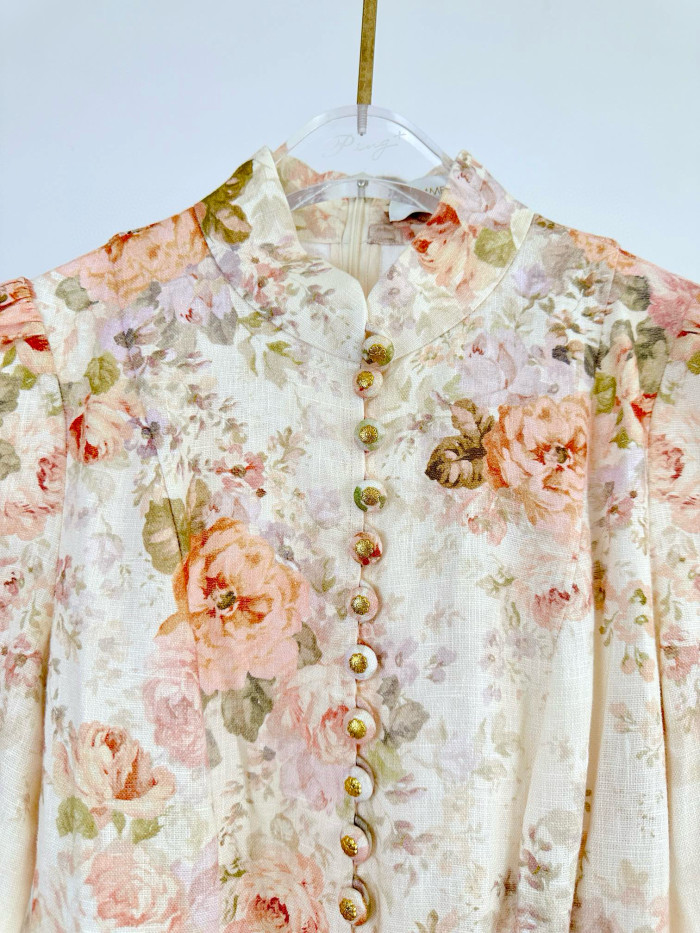 NIGO Zimmermann Women's Summer Floral Printed Waistband Lantern Sleeve Long Sleeve Dress #nigo76897
